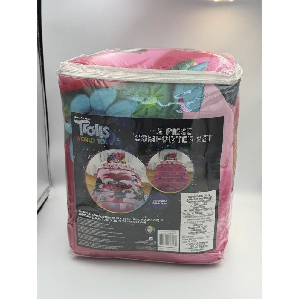 DreamWorks Trolls World Tour Comforter Set Twin Full Reversible Pink